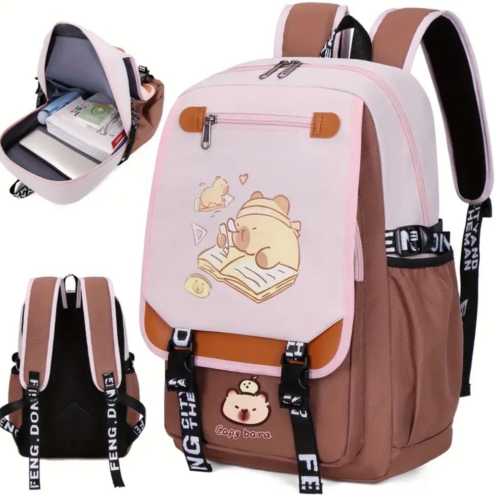 Capybara Versatile Backpack Adjustable Strap Travel Computer Bag Unisex, Pink